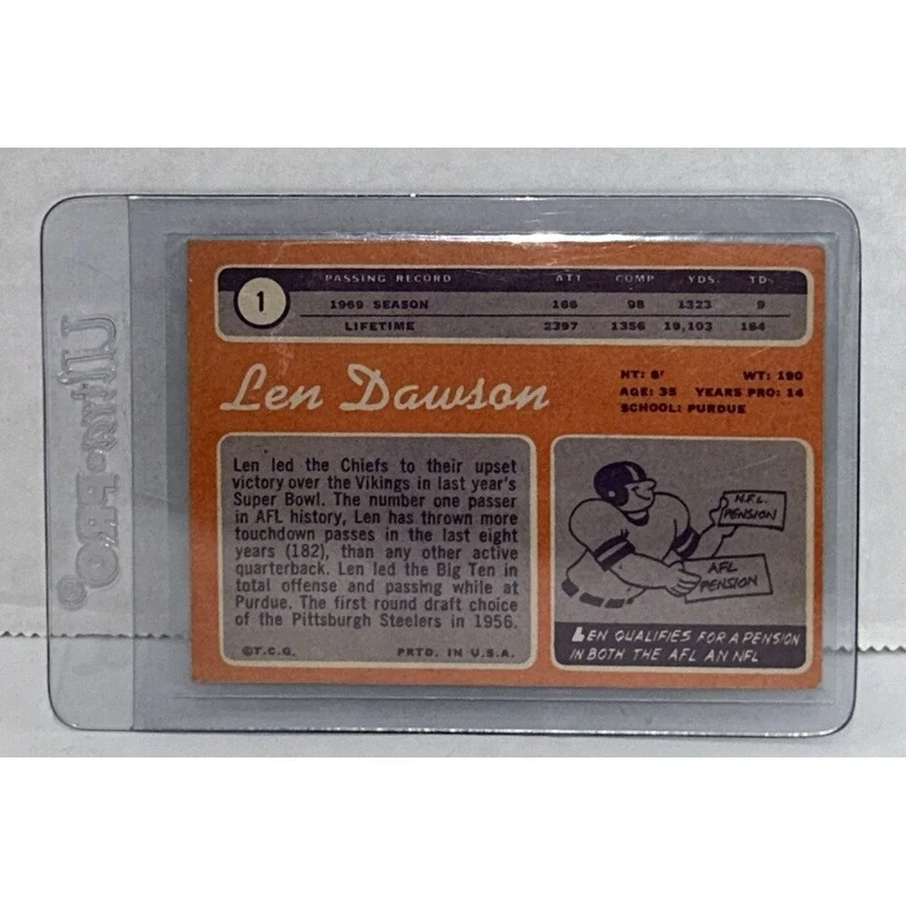 Len Dawson Kansas City Chiefs #1 Pittsburgh Steelers‎ Quarterback 1970 Topps